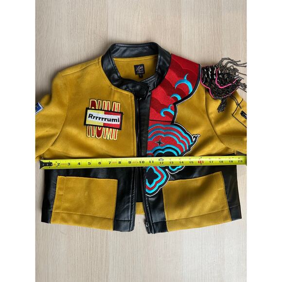 RARE! Custom Rumi Yellow Leather Cosplay Suede and Leather Jacket - Size L - Picture 5 of 12